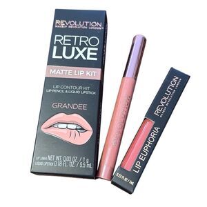 Revolution Retro Luxe Matte Lip Kit Liquid Lipstick & Pencil + 2 Extra